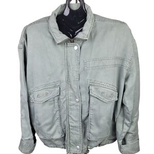 AMERICAN EAGLE OUTFITTERS Women's Olive Green Utility Zip Cargo Pockets Jacket